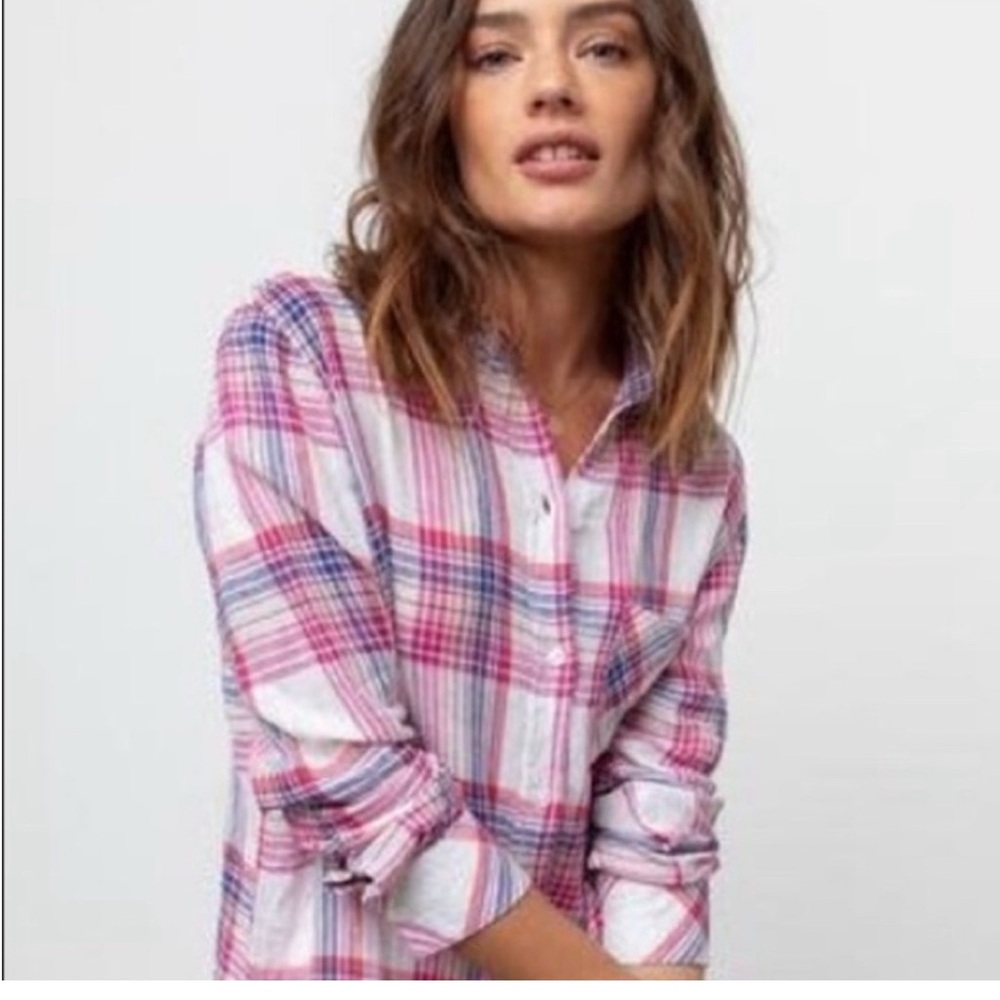 RAILS Women’s Charli Linen Pink and White Plaid Button Front Shirt S - Picture 3 of 10
